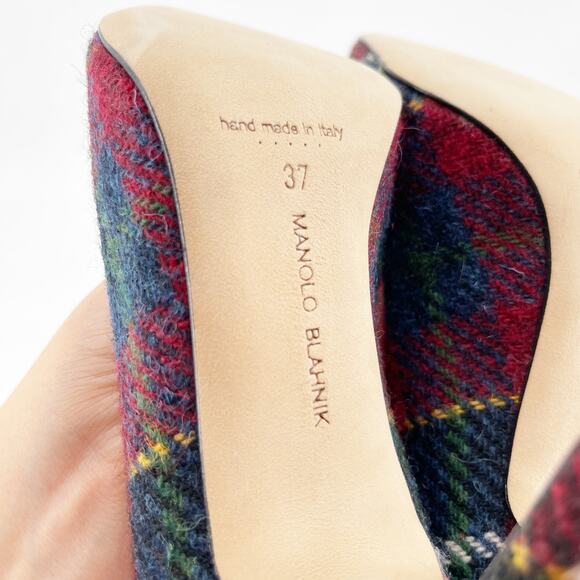 Manolo Blahnik Multicolor Check Tartan Wool BB Pointed Toe Stiletto Pumps IT 37 - Picture 11 of 12